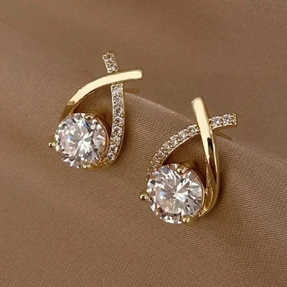 2ct Diamond 18K Gold Twisted Womens Earrings Soliatire Stud Style Ladies Jewelry - Picture 1 of 7